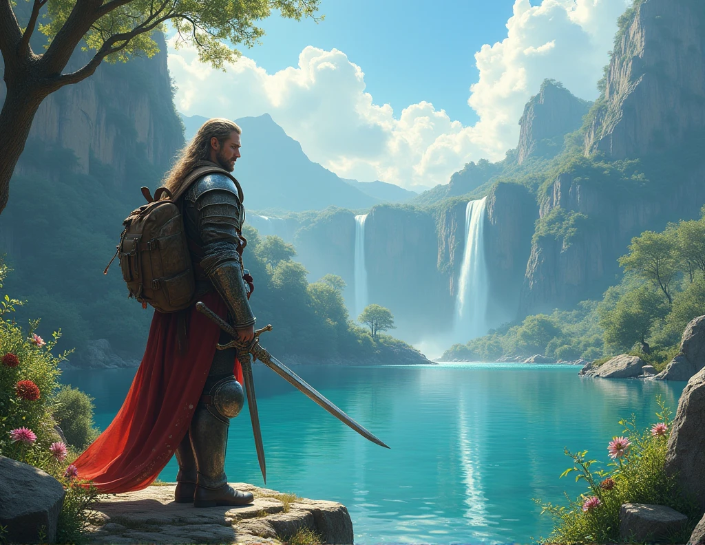 Warrior leaving paradise to venture into the world