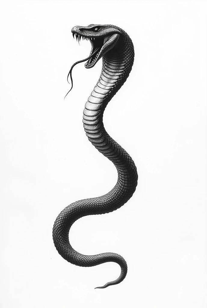 A black and white drawing of a long viper 