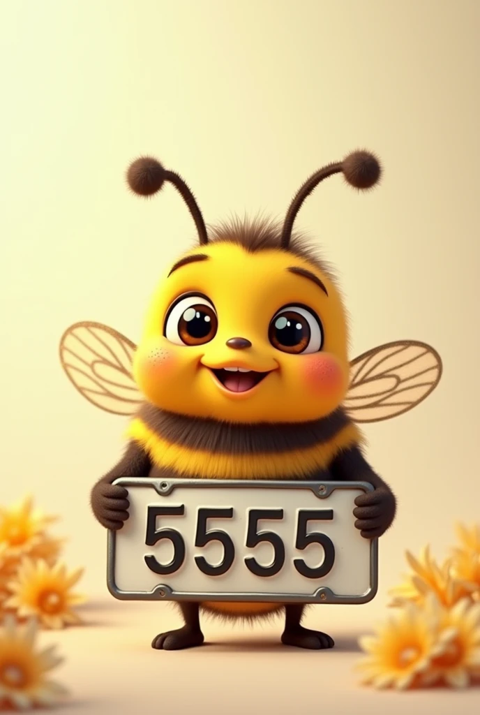 generate an image of a cute bee holding a number plate "55555" para usar de header 
