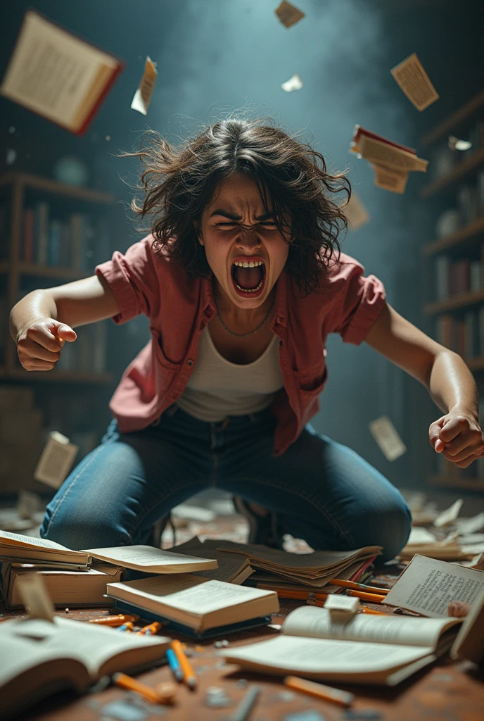 Teenager crying, throwing his books on the floor in anger