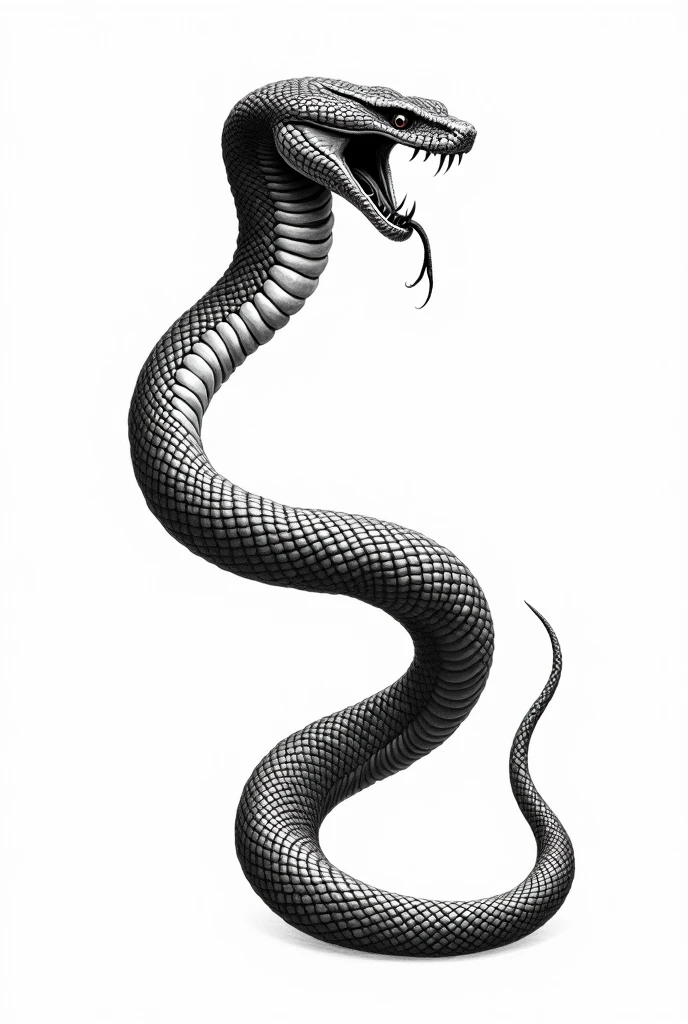 A black and white drawing of a long viper 