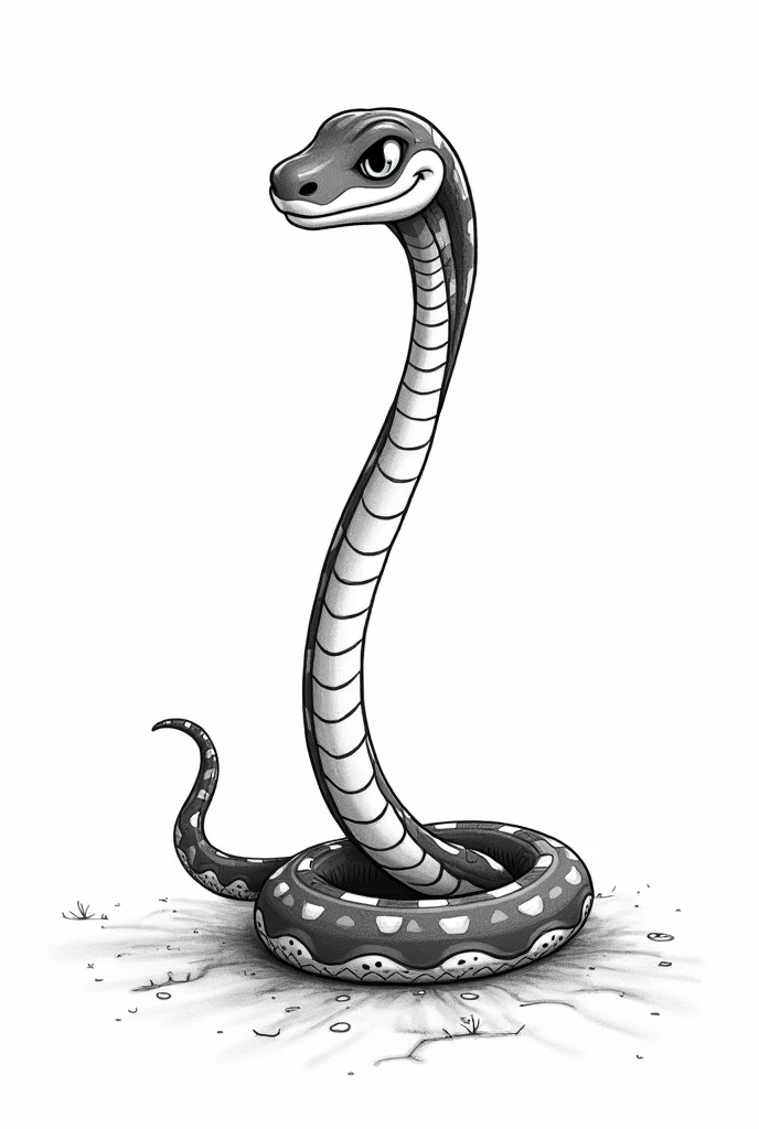A cute
black and white drawing of a long viper