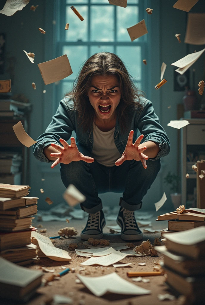 r crying, throwing his books on the floor in anger