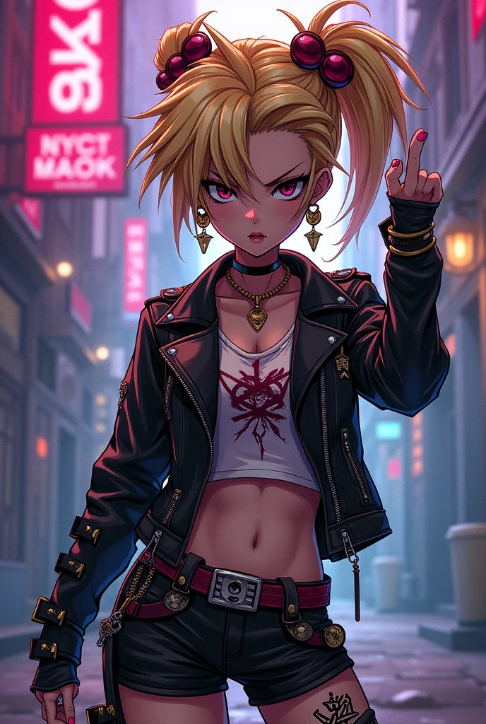 Sailor moon punk, blonde mohawk haircut, anime style.