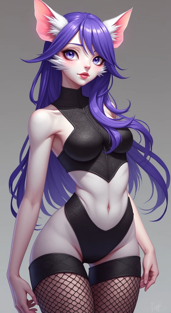 Make the hair long and purple. Add fishnet stockings. Change the body fur to be more light gray