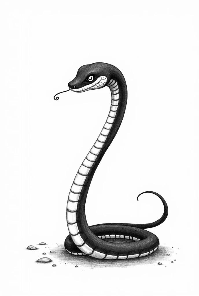 A cute
 black and white drawing of a long viper 