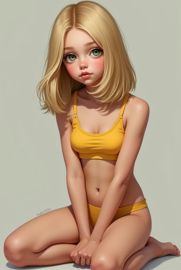 an 18 year old girl, Departamento boy chest, pale skin, super Modelo de cuerpo delgado, Modelo de cuerpo delgado, pelo rubio y rizado, Corte de pelo corto, cola de caballo, small details, Fondo de pantalla 8K, Normal-sized eyes, Ojos azules profundos, , ojos detallados, symmetrical eyes, iris detallados, ojos detallados, Departamento, poros de la piel, a rayas, delineador de ojos negro, piel texturizada, small breasts, brazos perfectos, Caderas anchas, explorador de la selva, desnudo, piernas abiertas, jungle background,