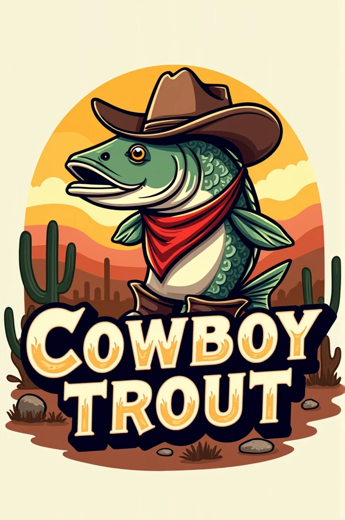 A logo with the name of cowboy trout in a cartoon style