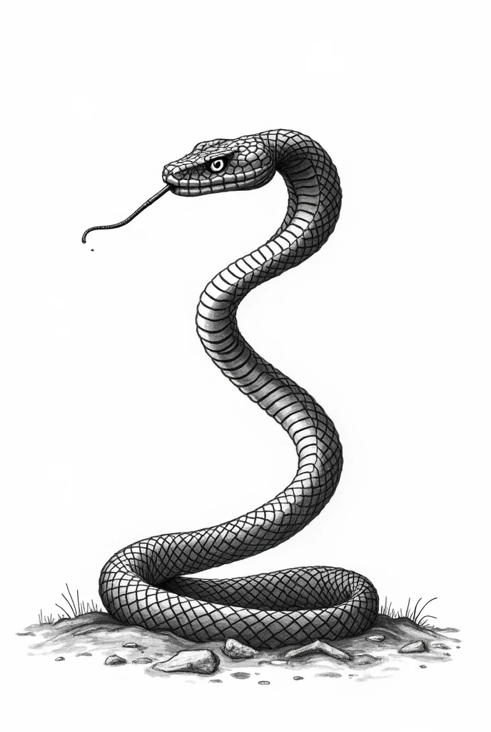 A black and white drawing of a long viper