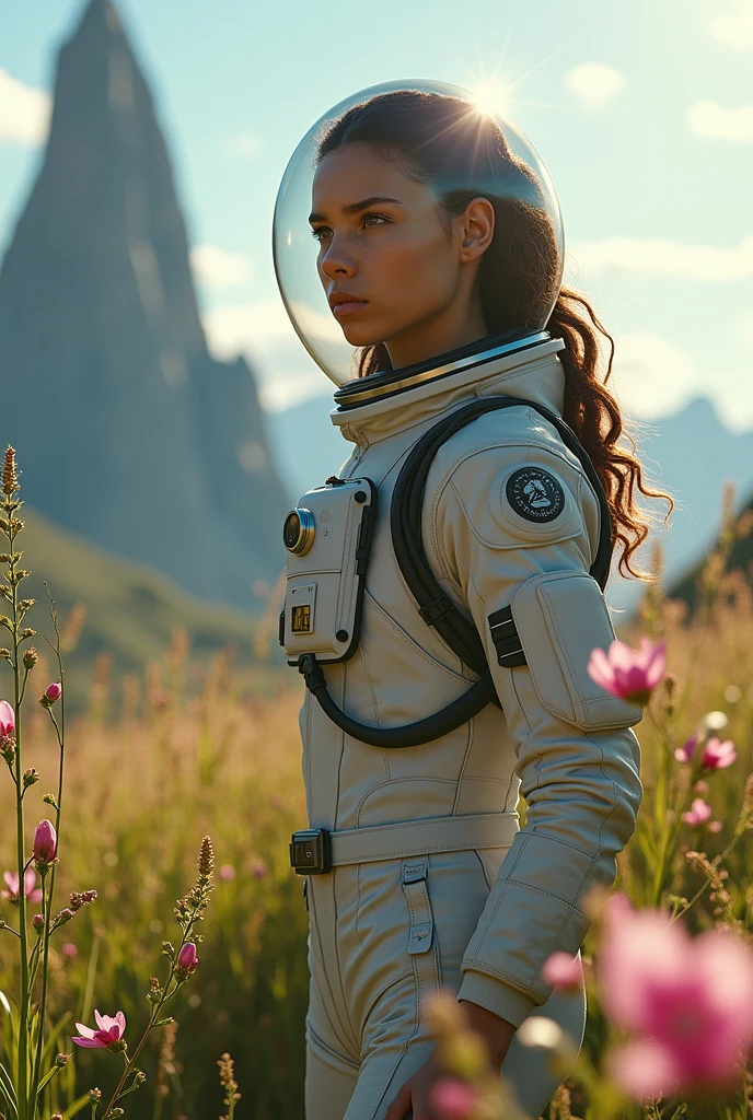 awardwinning (whole body:0.8) (Portrait photo:1.3) of a young female (Science fiction astronaut:1.3) with an (army tank:1.4), (Stargate:1.4), looking at a lush green alien planet, (mountainscape:1.2) (Tall Grass:1.4), stones, fluffy clouds in the sky, trends on ArtStation, highy detailed, fine-details, intrikate, (Lens flare:0.6), (backlight:0.8), (blossom:0.8), Shallow depth of field
