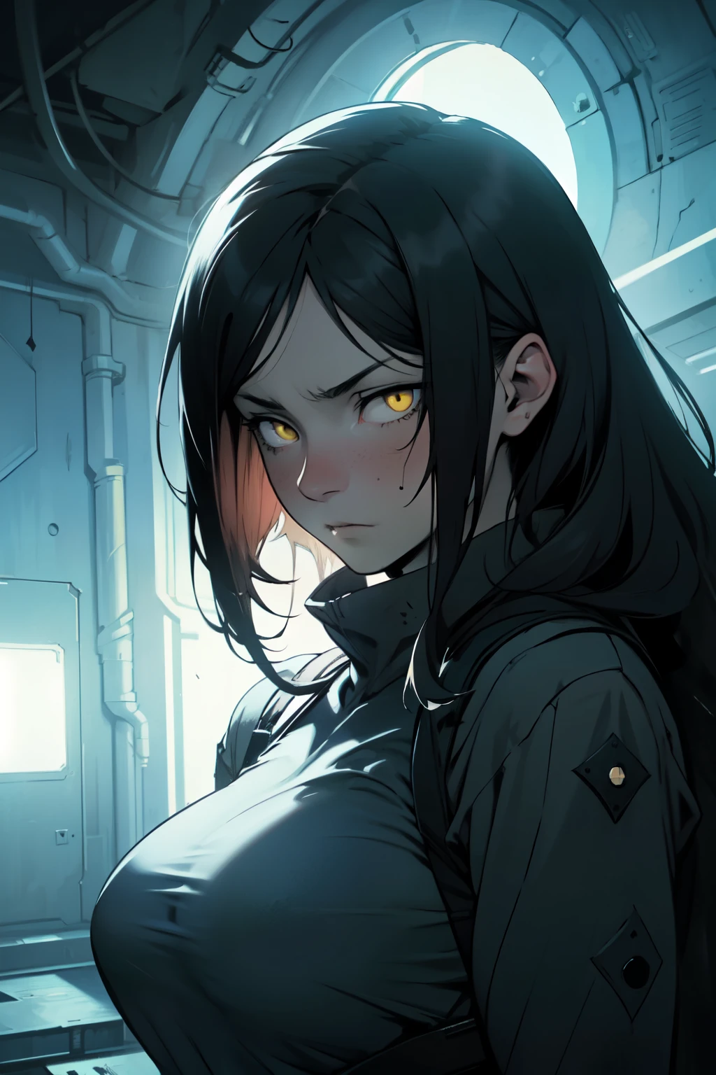 black hair yellow eyes pale skin muscular girl toned body large breasts embarrassed huge muscles serious look empty eyes embarrassed dark atmosphere dark atmosphere dark atmosphere dark atmosphere dark atmosphere dark atmosphere dark atmosphere dark atmosphere dark atmosphere dark atmosphere dark atmosphere dark atmosphere