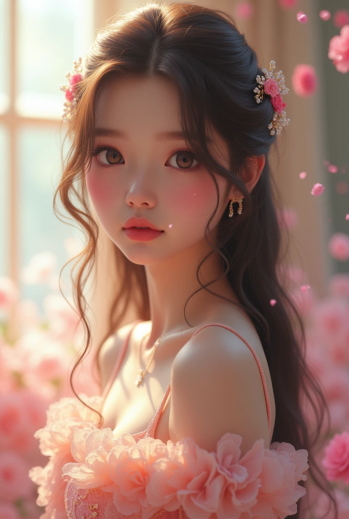 a beautiful lolita girl, 1girl, elegant dress, long wavy hair, cute, kawaii, sparkling eyes, long lashes, perfect skin, soft lighting, pastel colors, fantasy, digital painting, (best quality,4k,8k,highres,masterpiece:1.2),ultra-detailed,(realistic,photorealistic,photo-realistic:1.37),intricate details, delicate, whimsical, dreamlike