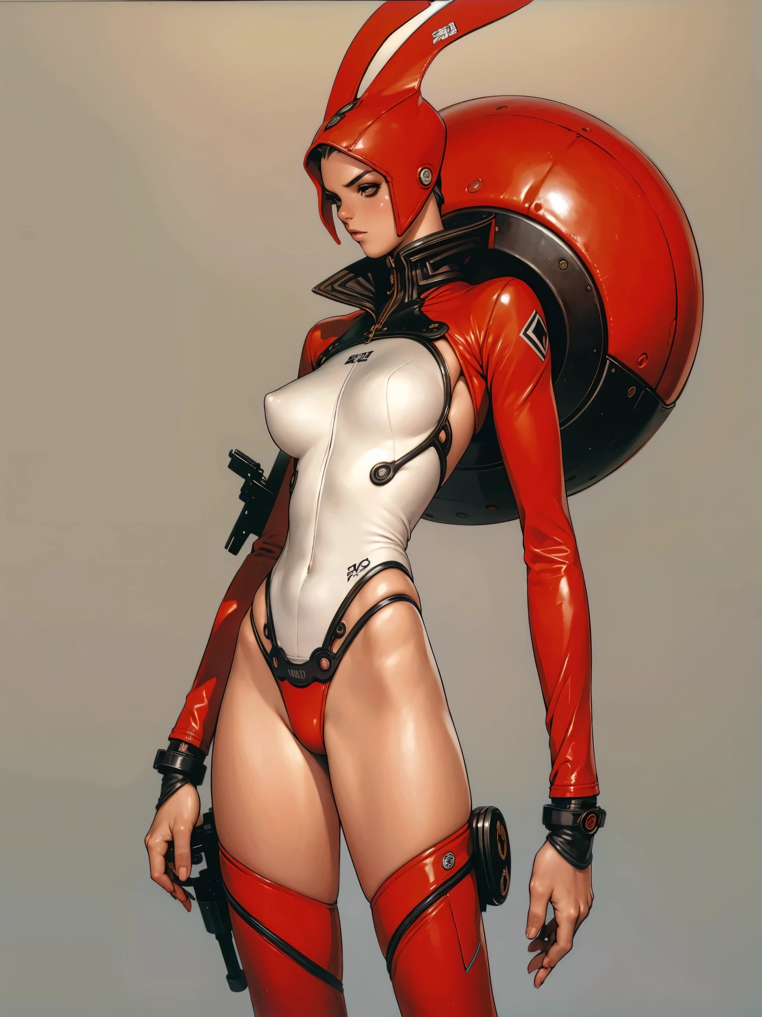 (((Grace Jones))), (((red suit))), (((back view))), (((perfect ass))), ((( soldier suit ))), (((Black short haircut))), (((Afro girl))), ((high collar)), (((red army suit))), (((best qualityer: 1.4))), (Unbeatable masterpiece), (hiper HD),(CG 8k hyper-realistic), (((brave face))), (((breasts big))), (((hyper feminine))), sexly girl, ((( sculptural body ))), (((1 Kizi))), Kizi cibernética de 25 anos com perfectbody,,Beautiful and well-groomed face,muscular body:1.2,solid color detailed jacket, (Head to thigh photos), Complex equipment, green dark,Long pants,Tight clothes are dark,With white stars and off-white stripes,,,,,Armor Metal Electronic Parts, Poison tattoos ) INFO, Kizi, (((standing alone))), pirralha violent, ((())), sexly, pose de atitude, work of art, post-apocalypse, (((manga style))), bounty hunter, violent, Manic, the way you want, slenderbody, thin but strong, perfectbody, roupa moderna, advanced technology, neon, sleeves with vertical striped pattern, neutral background, (( cowboy shot )). intricate visual