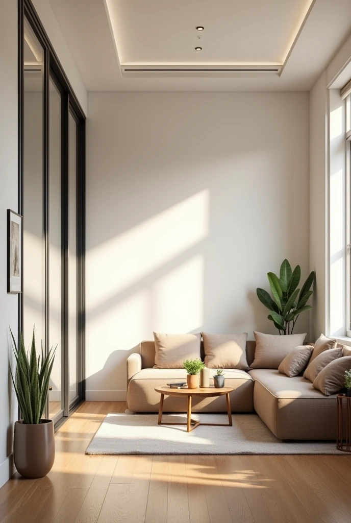 Create a 3 room.5 meters by 9 meters without furniture but with painted wall middle class design