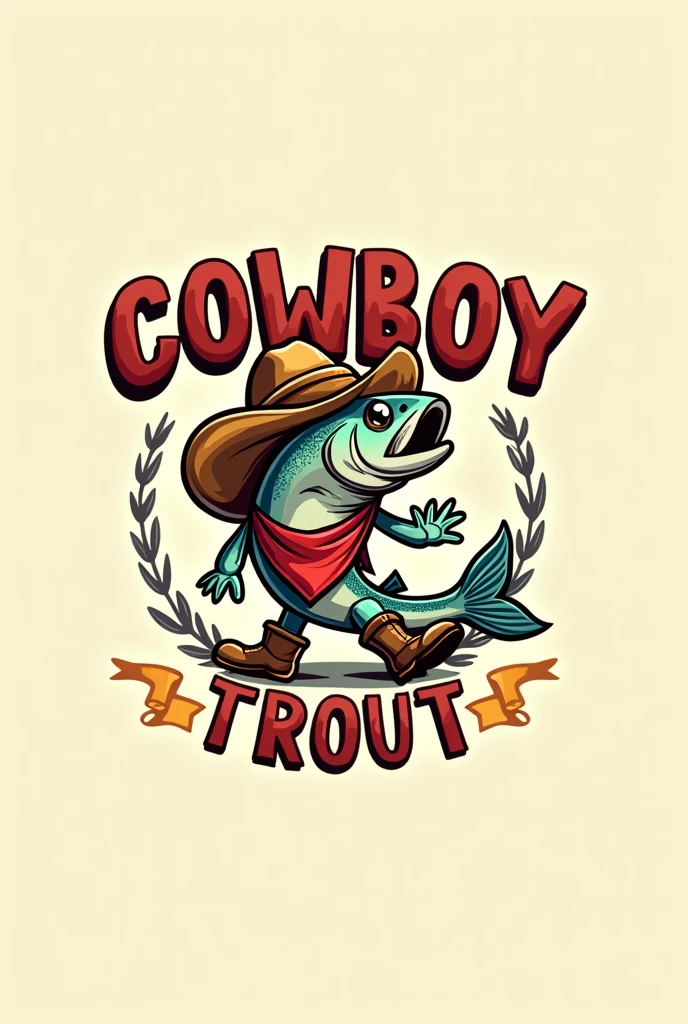 Logo with the word cowboy trout in Spanish with the cartoon style