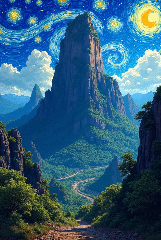 generates a painting of Roraima in Venezuela with the impressionism technique of Van Gogh's starry night.