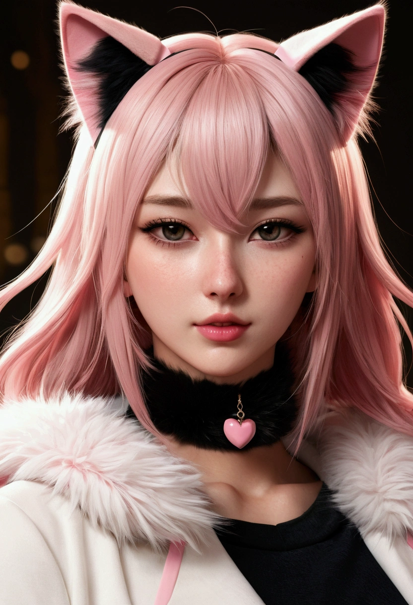 (best illustration, masterpiece) high resolution, close-up, soft skin,, [(cat ears, black fur, pink inside:1.2), (kiss, romantic, intimate):1.3]