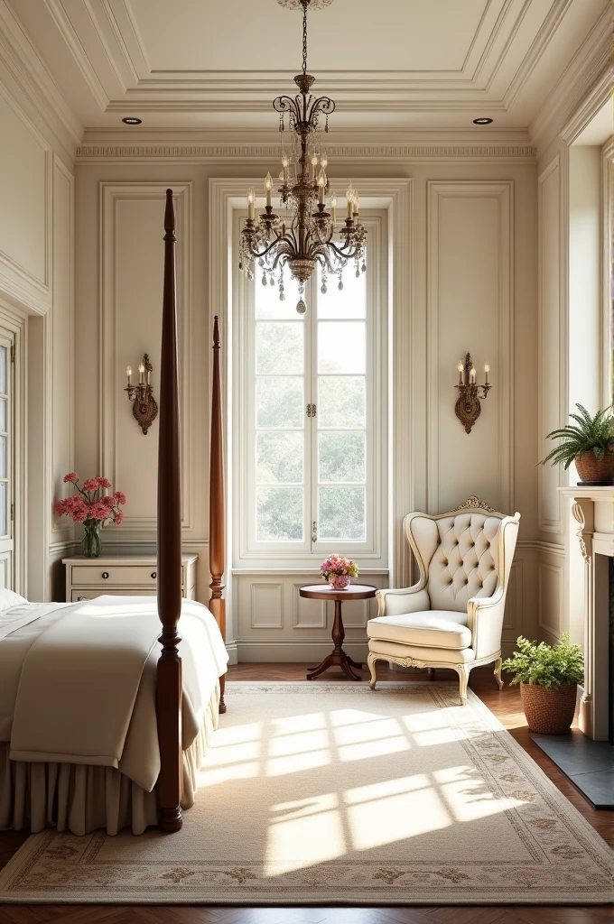 Colonial style room in beige and white