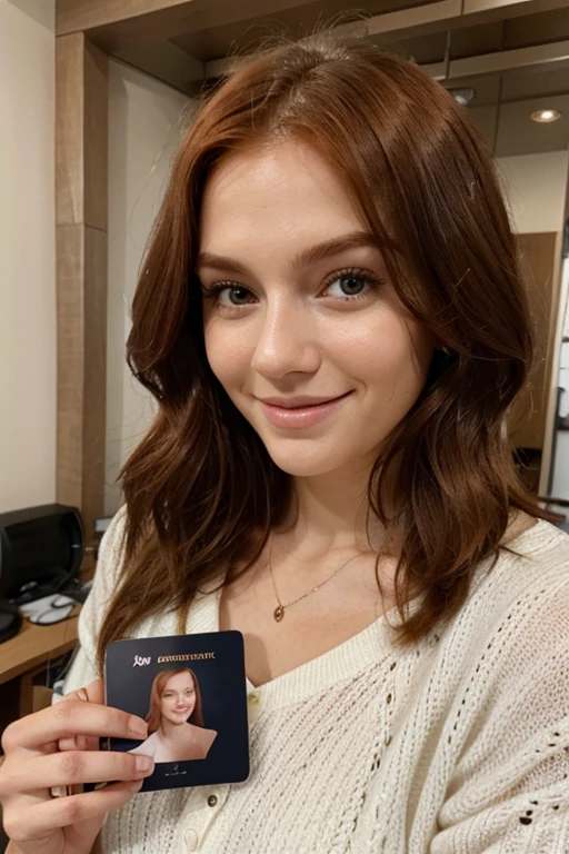   beautiful ginger smiling woman  passport photo stile 