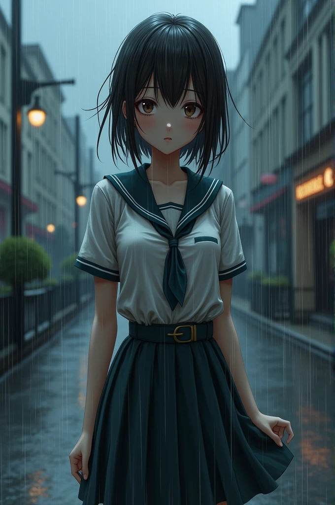 School Girl get wet dress