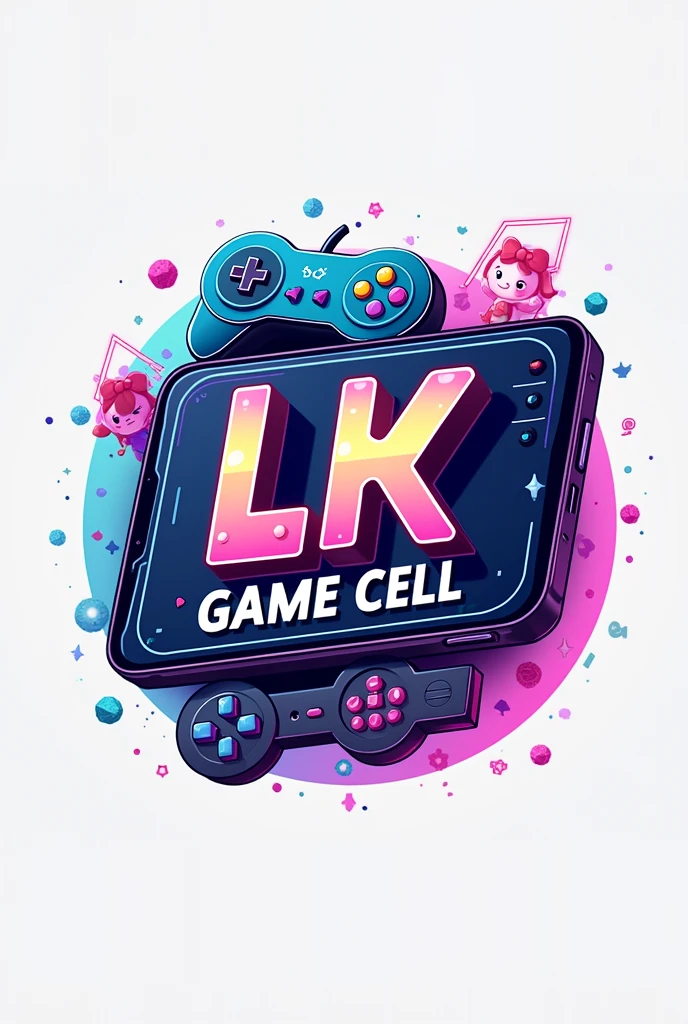 Make a logo that says LK Game Cell, with a video game controller or a cell phone