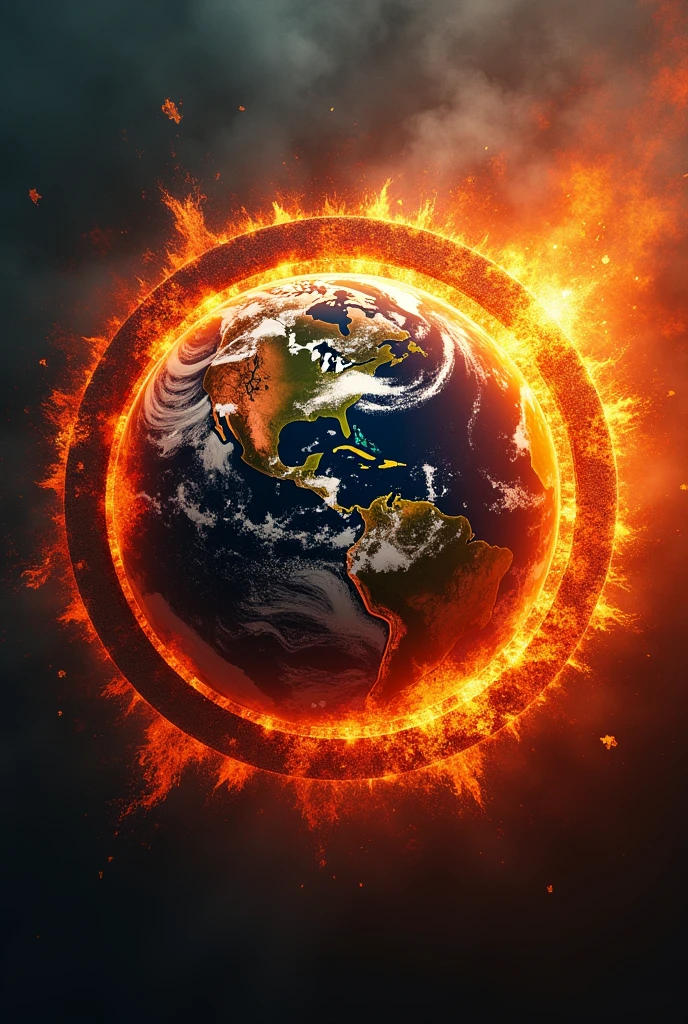 Make the logo around the planet Earth and make the planet Earth on fire