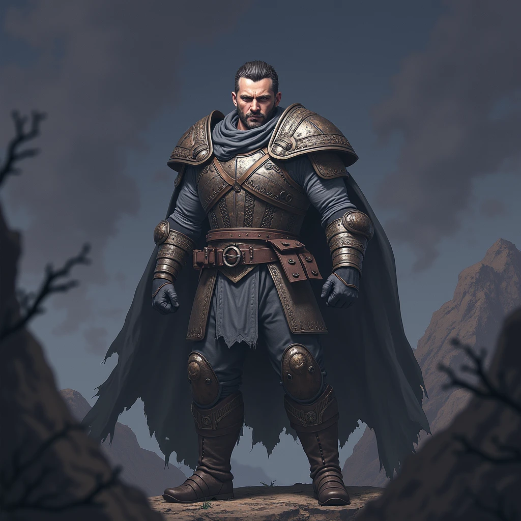 warrior, dark gray clothes, armor