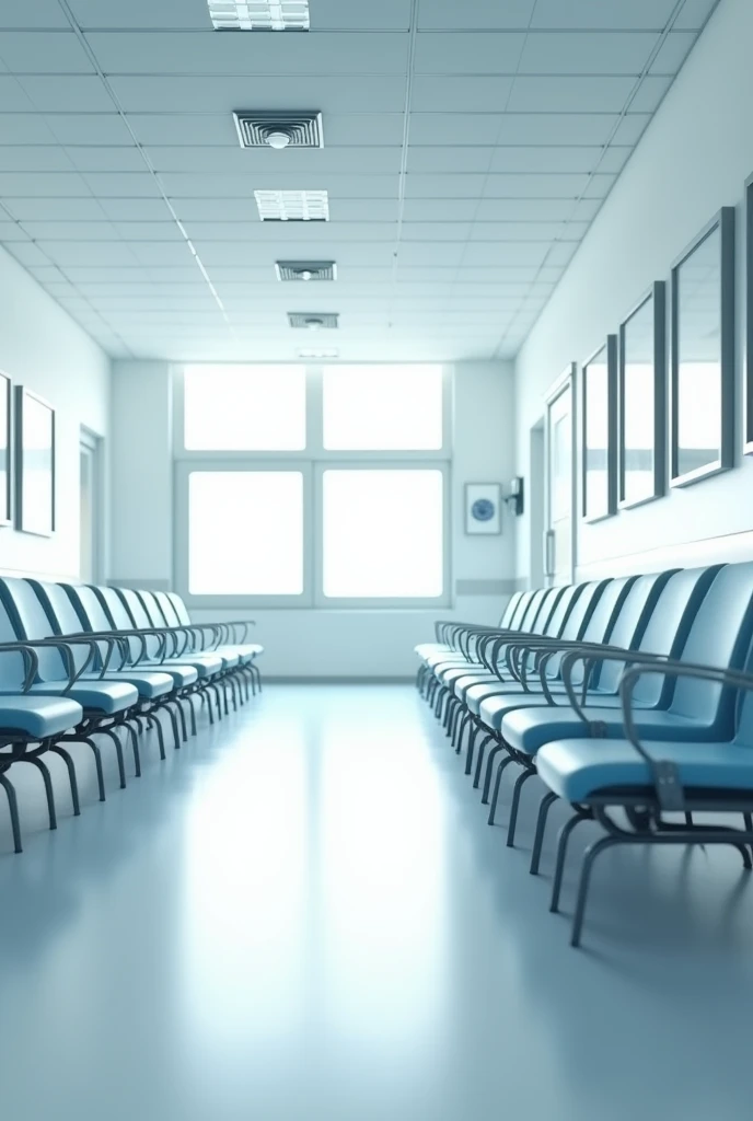A hospital inside with chairs without people sitting on a chair