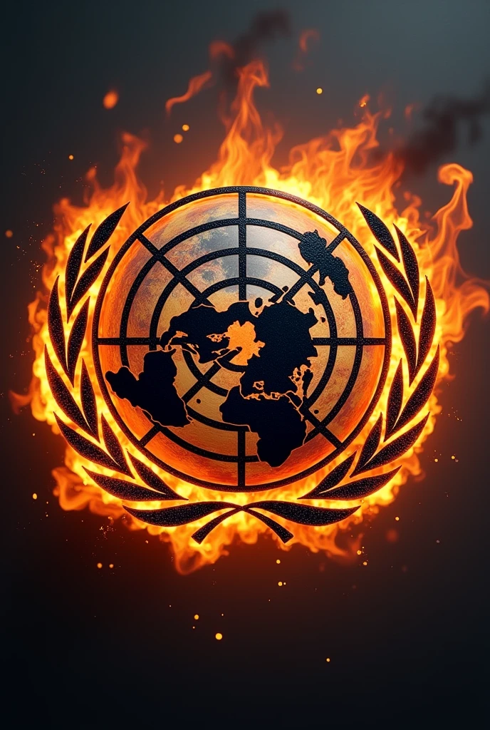 the logo of the United Nations Organization make it around the planet Earth and the planet Earth that is on fire
