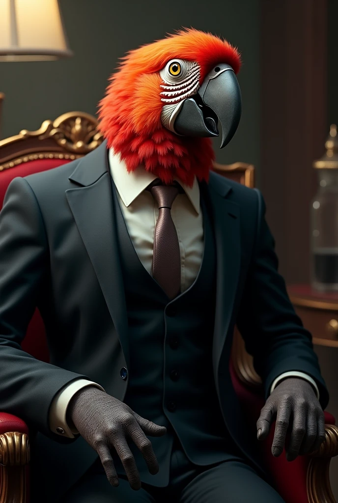 A mafia parrot, in a suit
