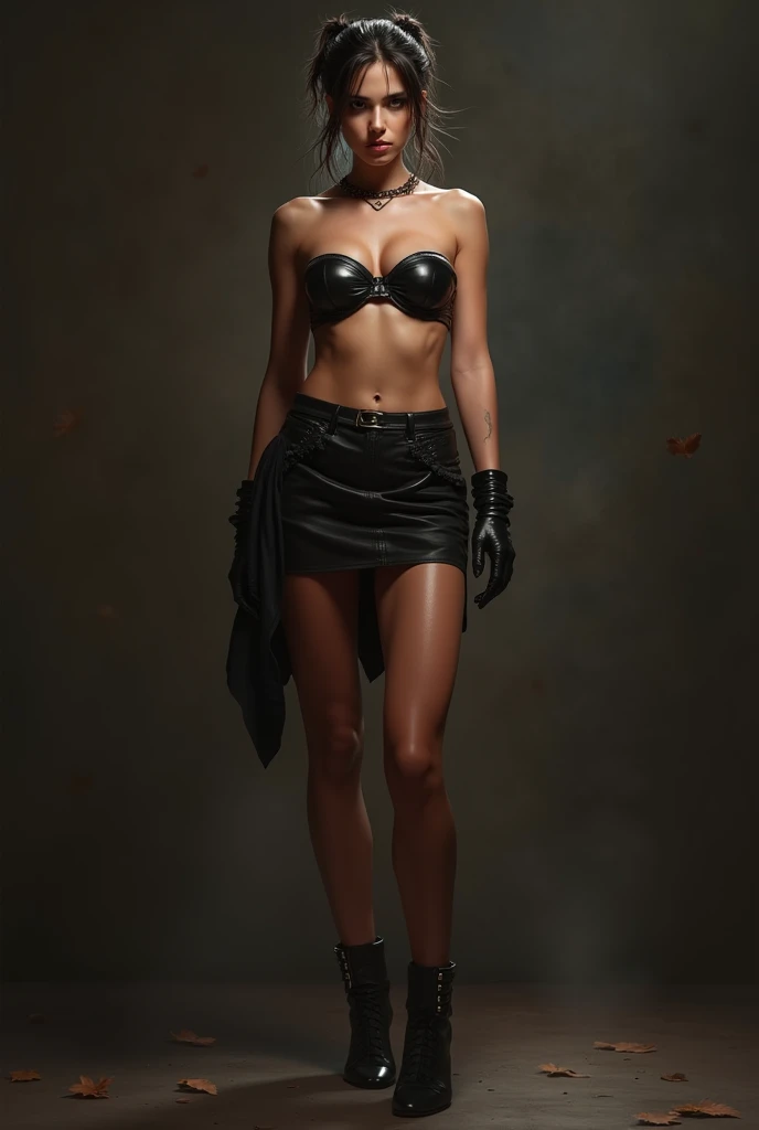 girl in leather skirt and high heels topless,