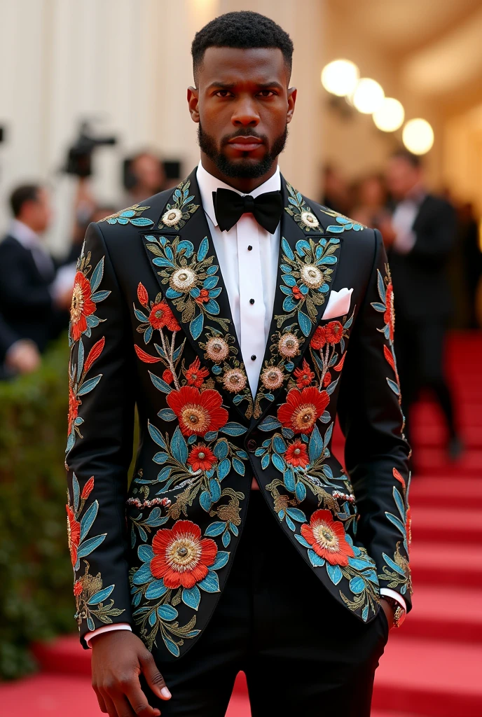Create a Met Gala themed menswear outfit "the garden of time" I want something very flashy and without a suit!
