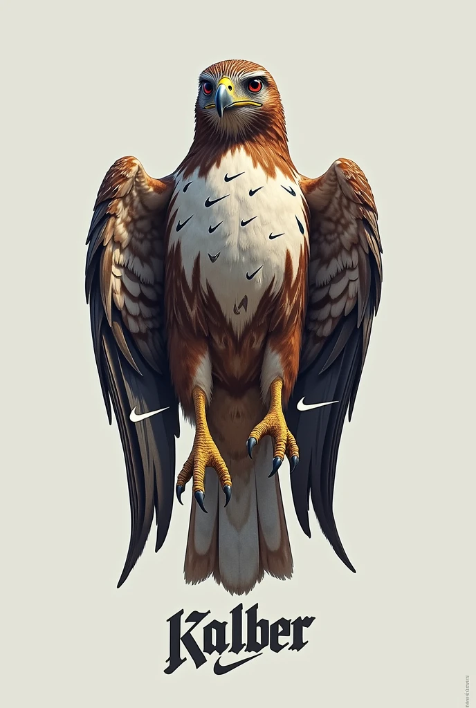 Hawk with small Nike logos all over its body with the word kaliber below it