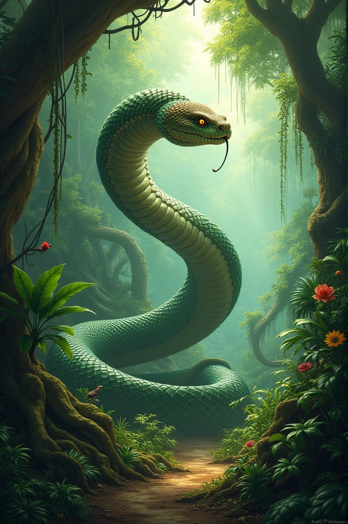 A dense jungle where a large, venomous snake named Kalia lives.