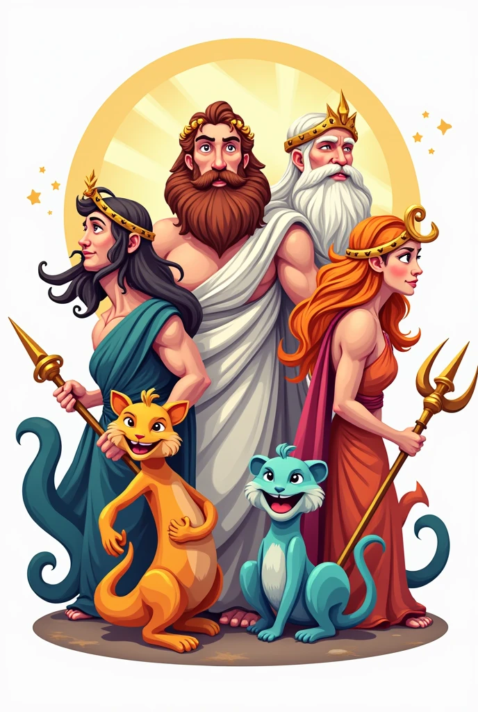 Cartoon-style Olympian gods for a logo