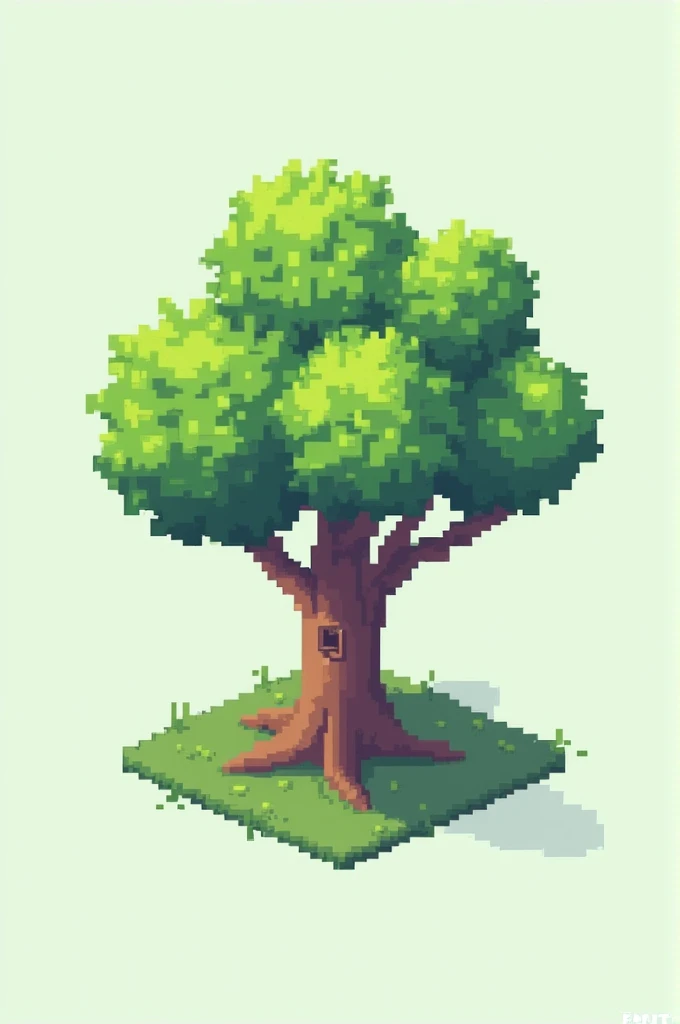 Create a pixel art tree image. The tree must be viewed from top to bottom, like in 2D isometric view games. The tree should have simple details and follow the retro pixel art style., with a vibrant color scheme.