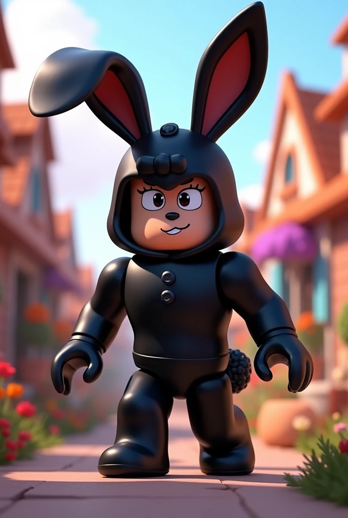 Roblox character dressed as a black rabbit