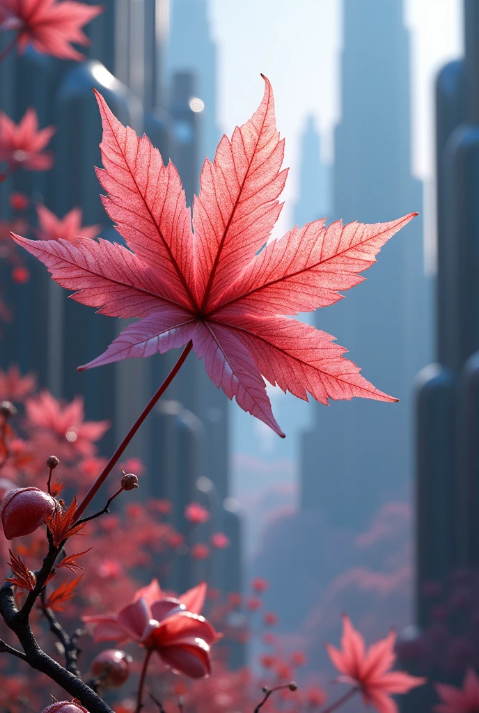 Japanese maple flower in futuristic style