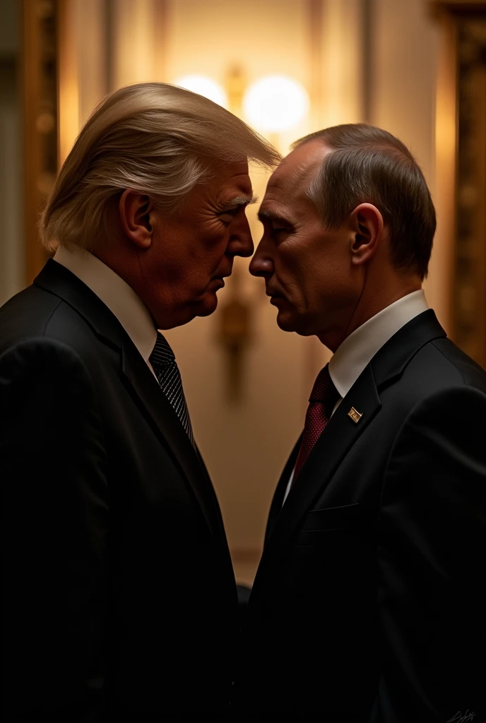 Trump and Putin look at each other with love and sexual desire