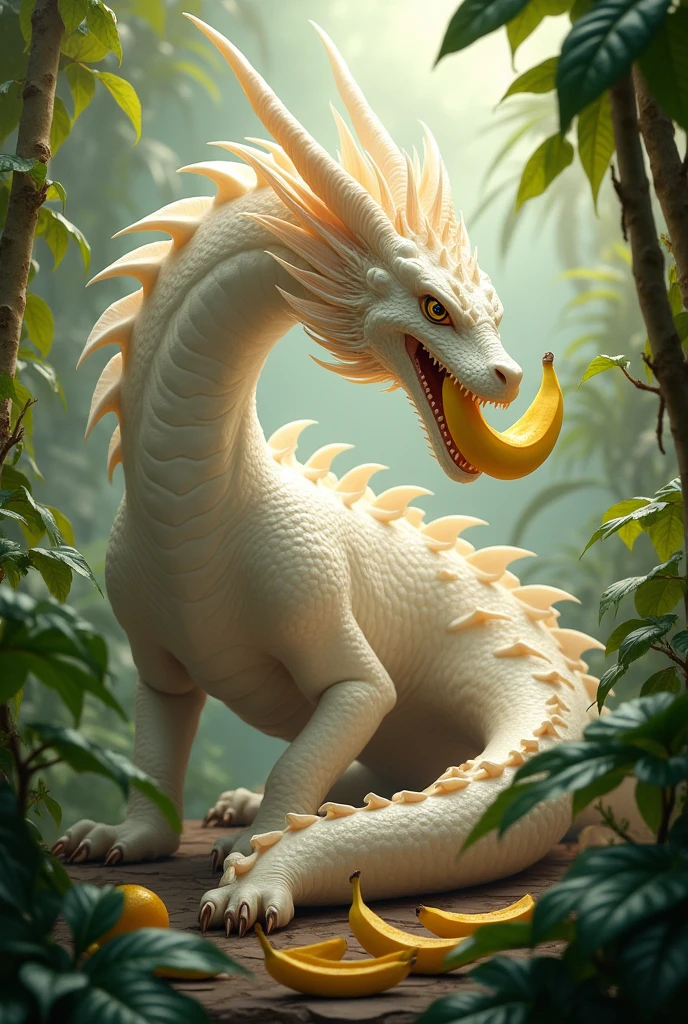 White dragon eating banana 

