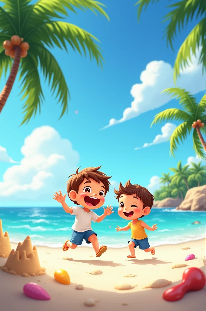Cute kids playing on the beach