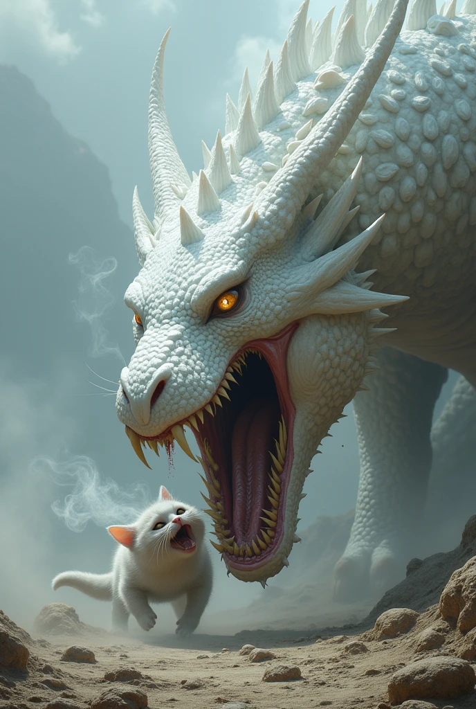 White dragon eating black cat