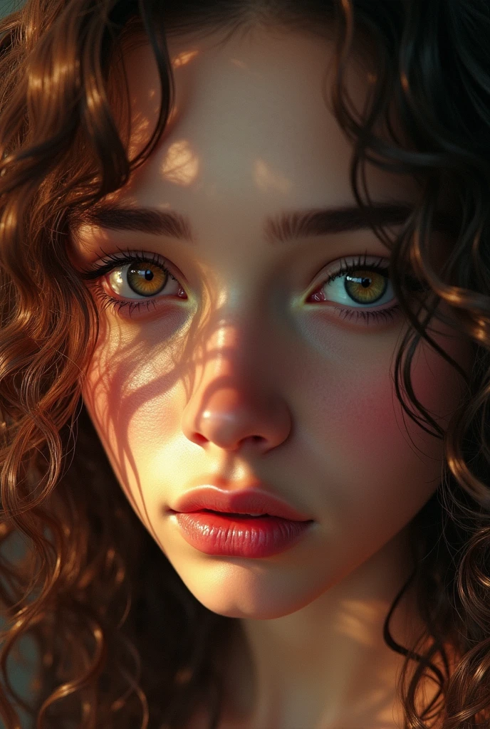 a curly haired german girl, wavy long hair,beautiful detailed eyes, beautiful detailed lips, extremely detailed face, longeyelashes, (best quality,4k,8k,highres,masterpiece:1.2),ultra-detailed,vivid colors,hazbin hotel style,intricate,highly detailed digital painting,sharp focus,cinematic lighting,dynamic pose,cinematic angle