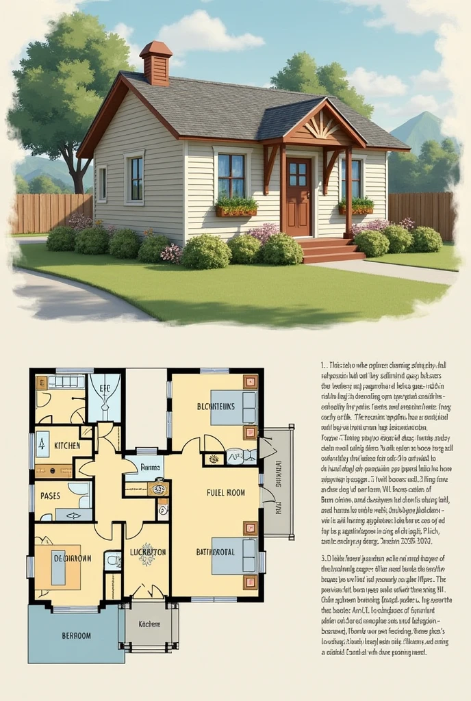 The perfect little house with two bedrooms, kitchen, living room and bathroom without much budget, one story inside see