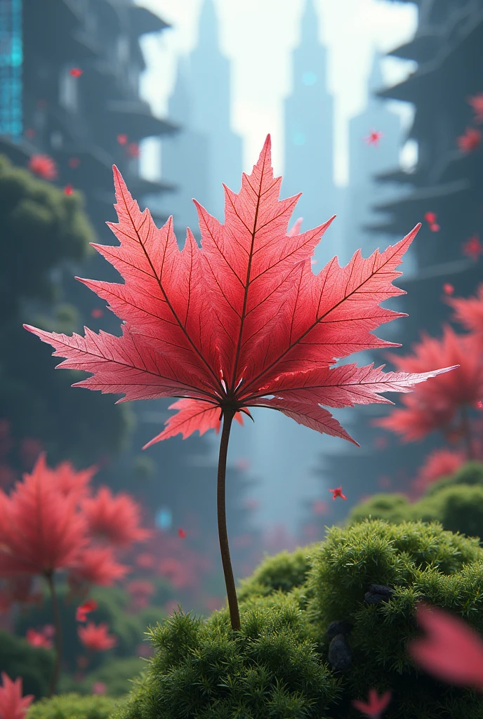 japanese maple flower in green futuristic style