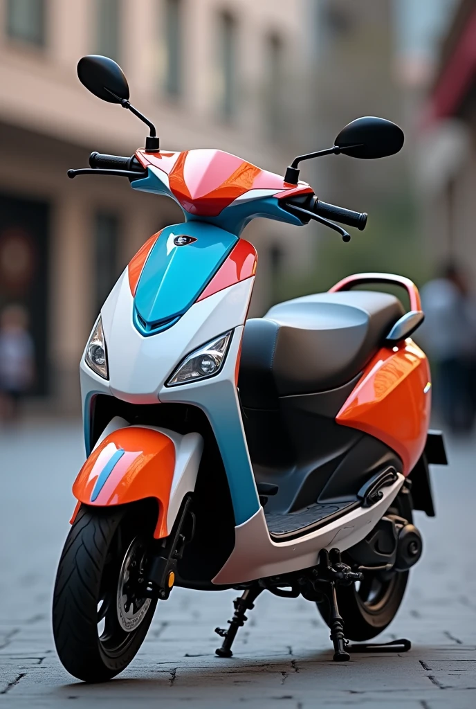 Scooter with black red Blue white orange and grey