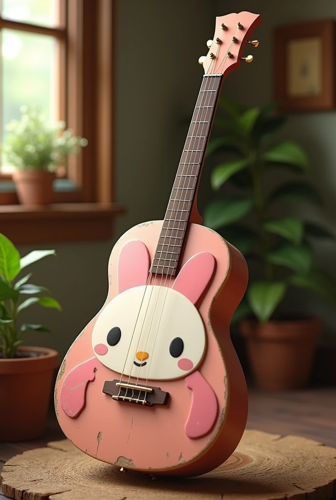 A guitar from my melody from sanrio ( that it is a rustic guitar that the sound box has its face)