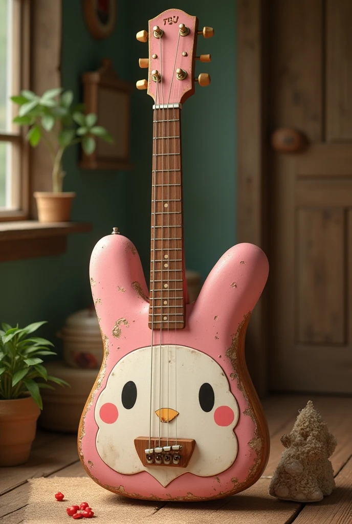 A guitar from my melody from sanrio ( that it is a rustic guitar that the sound box has its face)