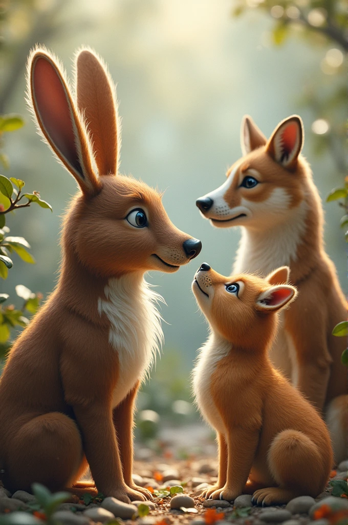 Create images of several animals communicating together