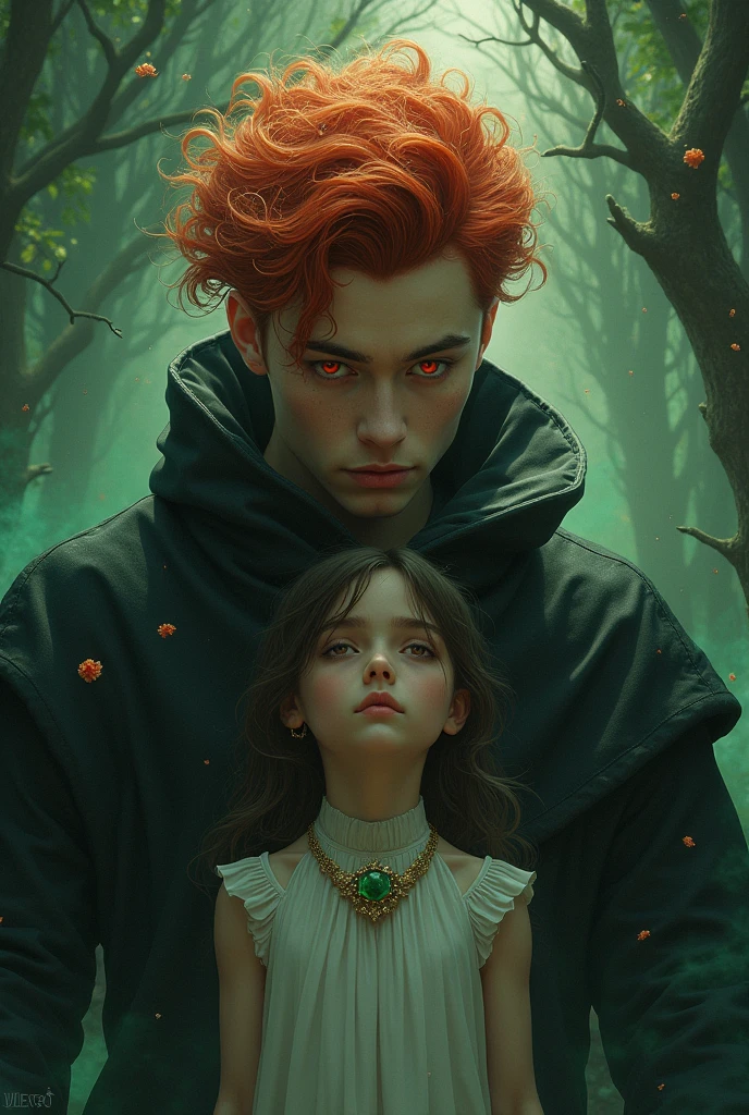 God of Death, curly, with red hair and eyes of different colors, 19 year old young man, Girl